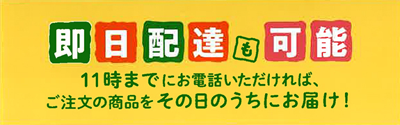 画像：即日配達も可能　11時までにお電話いただければ、ご注文の商品をその日のうちにお届け！